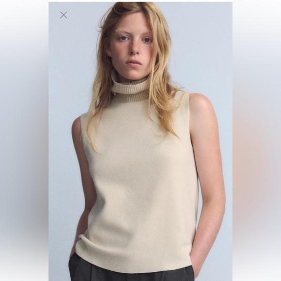 Women’s Zara Brand sleeveless cream colored turtleneck - Picture 1 of 5
